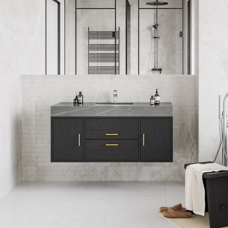 Mercer41 Aseem 48'' Wall Mounted Single Bathroom Vanity with Stone Top